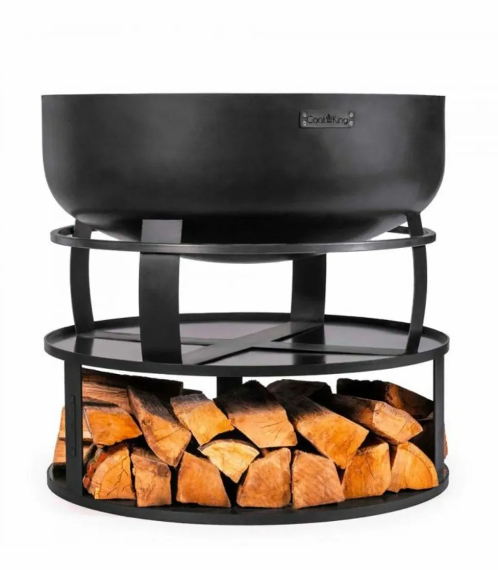 COOKKING - Socle de braséro avec compartiment à bûches, 72cm de diamètre, acier brut, cookking, 111041