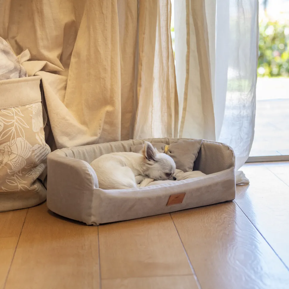 Couchage rembourré lit pour chiens et chats harris 50 lavable, avec coussin, tweed et velours, beige