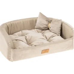 Couchage rembourré lit pour chiens harris 80, lavable, avec coussin, tweed et velours, beige