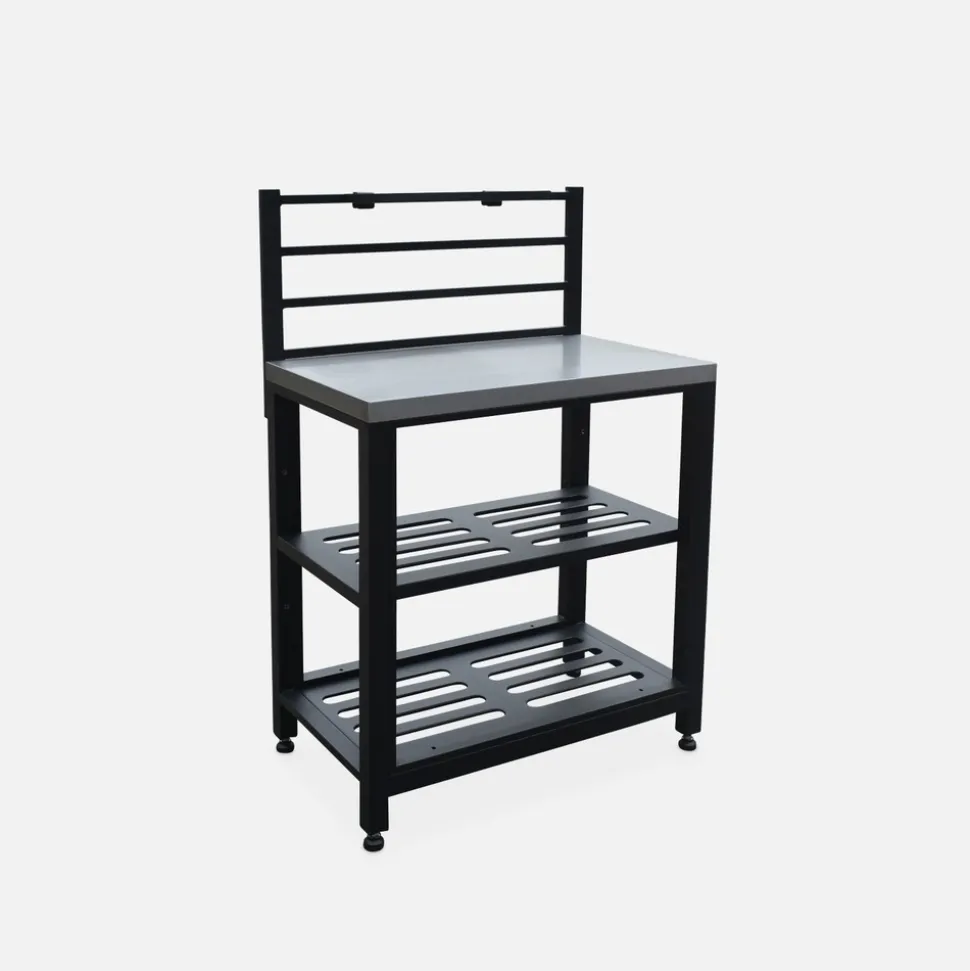 Cuisine extérieure en acier l80cm avec 2 étagères de rangement