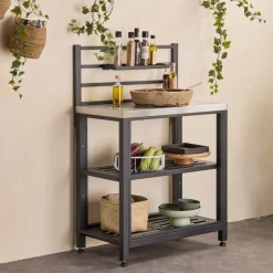 Cuisine extérieure en acier l80cm avec 2 étagères de rangement
