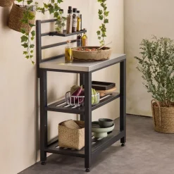 Cuisine extérieure en acier l80cm avec 2 étagères de rangement
