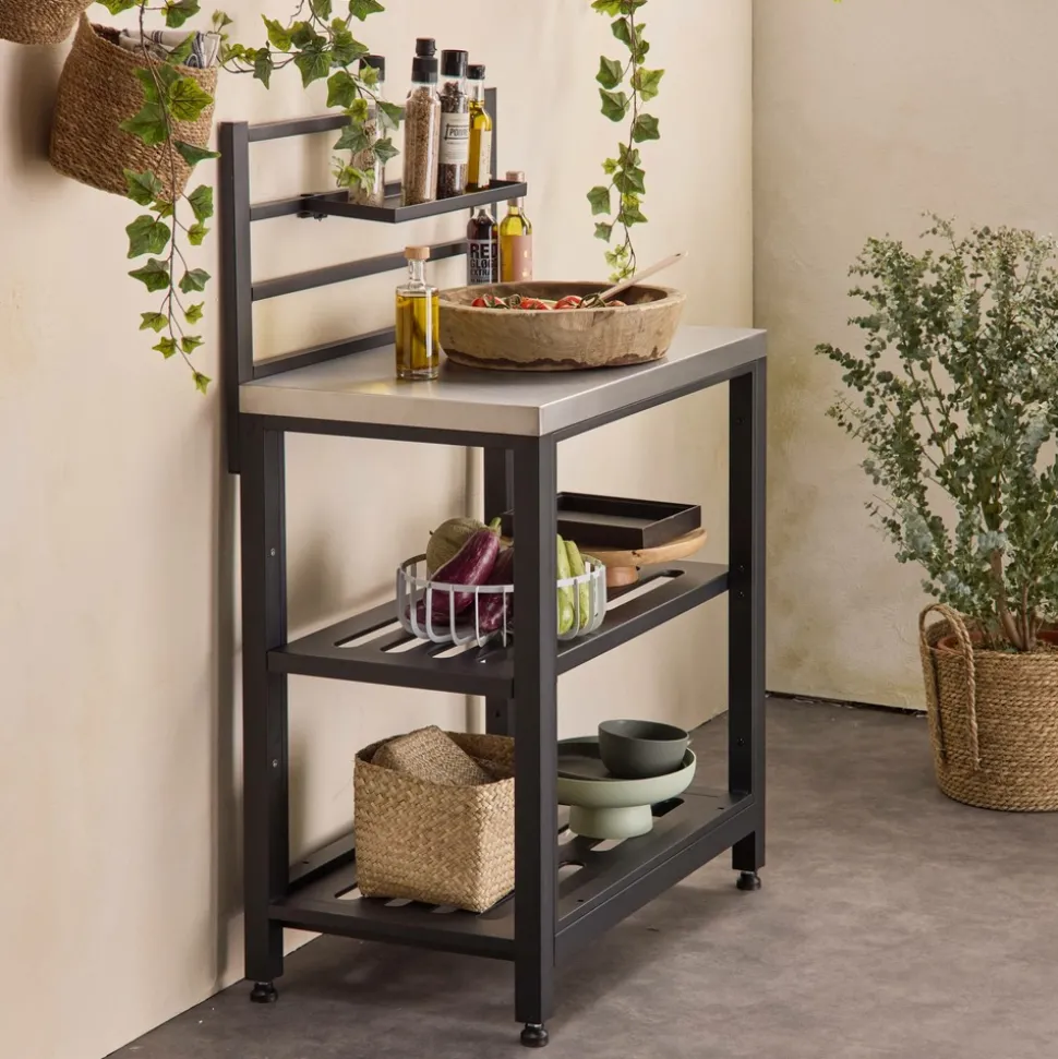 Cuisine extérieure en acier l80cm avec 2 étagères de rangement