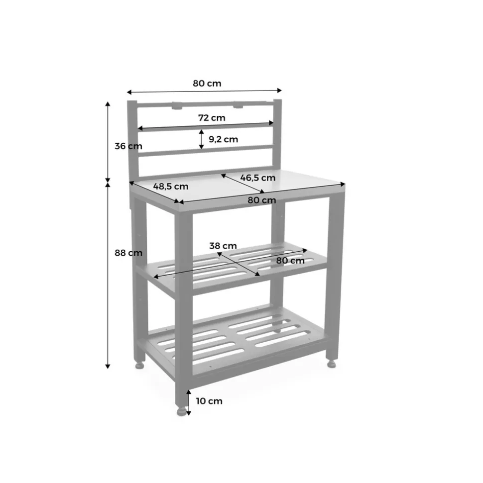 Cuisine extérieure en acier l80cm avec 2 étagères de rangement