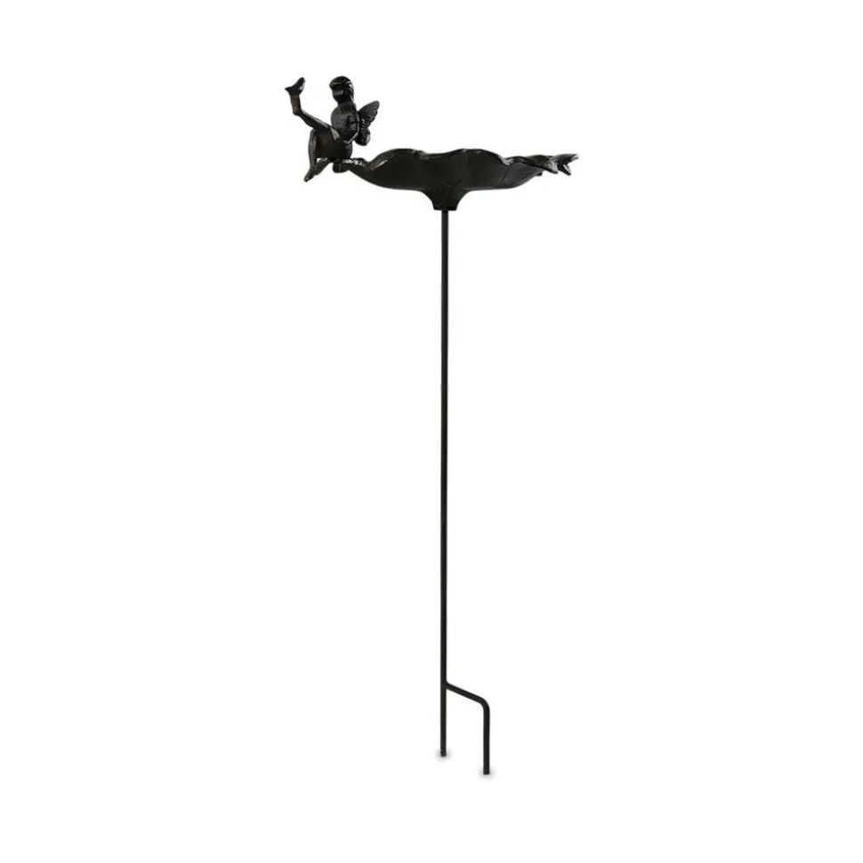 DÉCORATION D'AUTREFOIS - Abreuvoir oiseau ange sur pied fonte fonte marron - décoration d'autrefois
