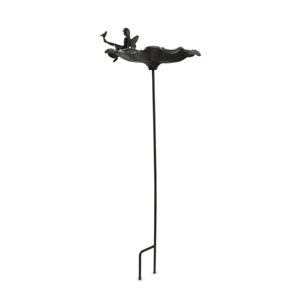 DÉCORATION D'AUTREFOIS - Abreuvoir oiseau ange sur pied fonte fonte marron - décoration d'autrefois