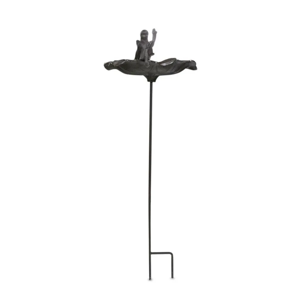 DÉCORATION D'AUTREFOIS - Abreuvoir oiseau ange sur pied fonte fonte marron - décoration d'autrefois