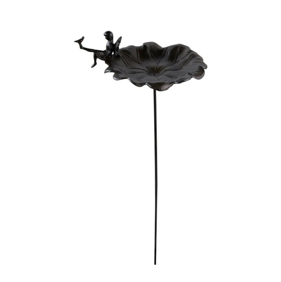 DÉCORATION D'AUTREFOIS - Abreuvoir oiseau ange sur pied fonte fonte marron - décoration d'autrefois