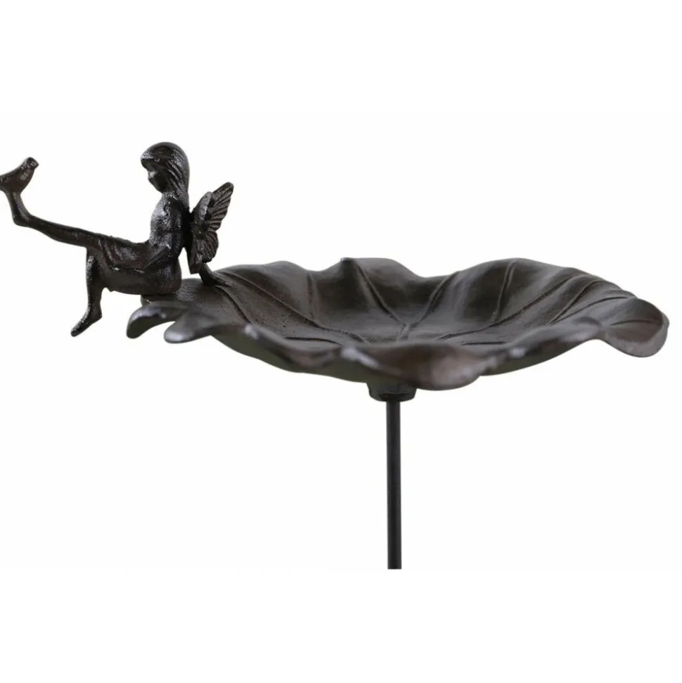 DÉCORATION D'AUTREFOIS - Abreuvoir oiseau ange sur pied fonte fonte marron - décoration d'autrefois