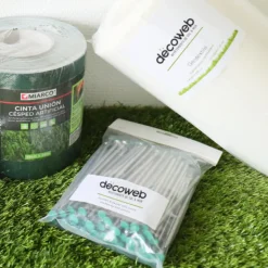 DÉCOWEB - Kit de pose pour gazon synthétique sur sol meuble - 50m² - avec couteau alu et mètre