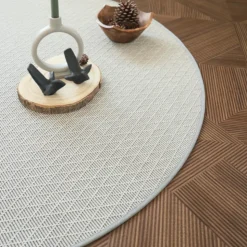 DÉCOWEB - Tapis rond intérieur / extérieur - timika blanc craie - galon gris - ø 120 cm