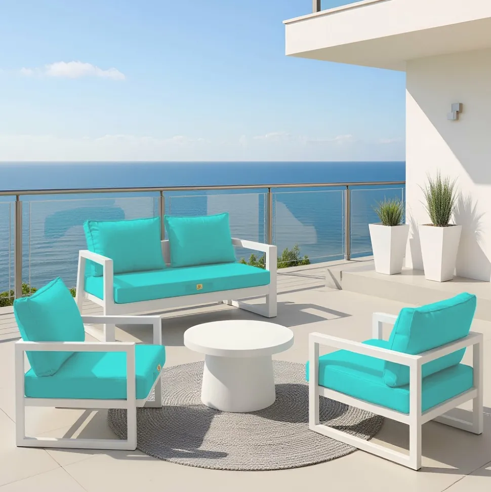 DECO ARTS - Coussins pour salon de jardin déhoussable 60x70cm bleu caraïbes