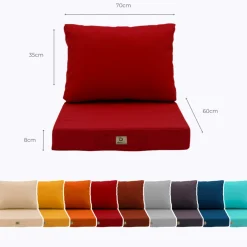 DECO ARTS - Coussins pour salon de jardin déhoussable 60x70cm rouge