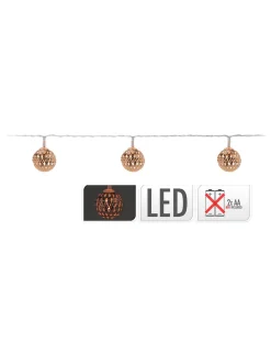 DECORATIVE LIGHTNING - Guirlande avec piles 10 leds fixe boules couleurs cuivre 1,3m