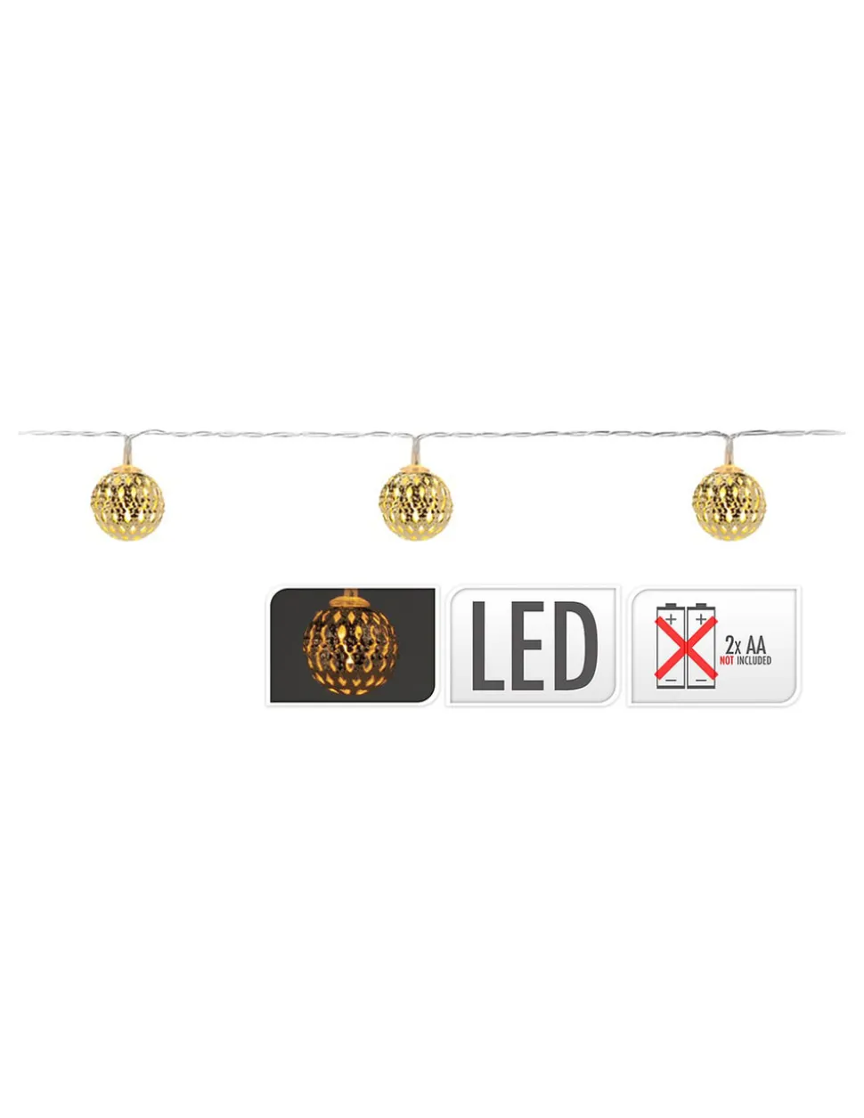 DECORATIVE LIGHTNING - Guirlande a piles 10 leds boules couleur or 1,3m