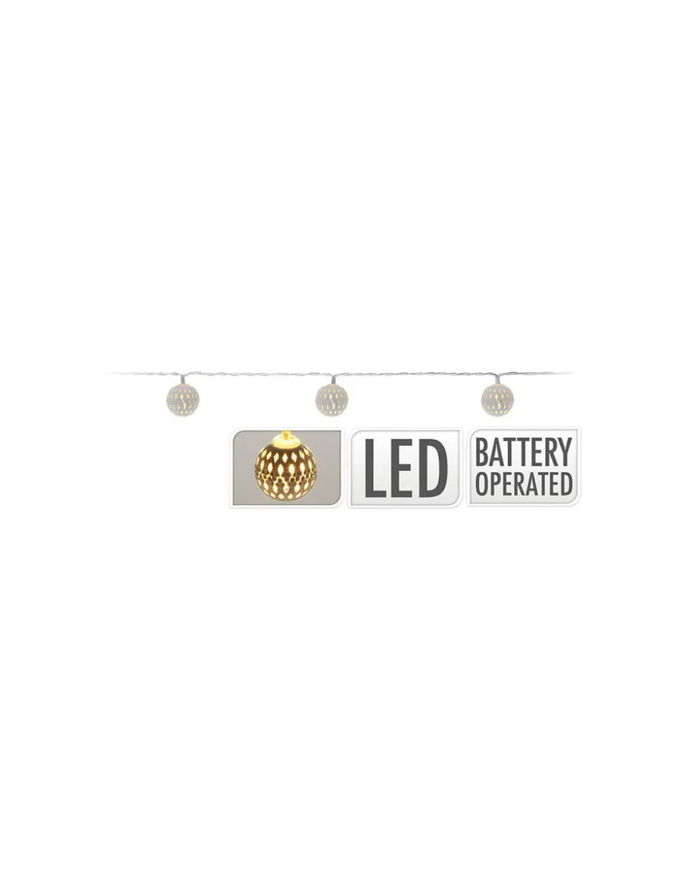 DECORATIVE LIGHTNING - Guirlande avec piles 10 leds fixe boules couleur blanc 1,3m
