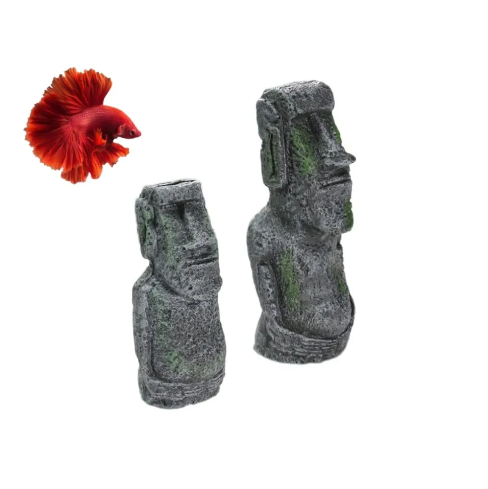 DOWNYPAWS - 2 têtes de l'île de pâques pour aquarium & décoration