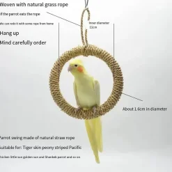 DOWNYPAWS - Balançoire à anneau en paille pour perroquet - support pour cage à oiseaux hamac à poteau