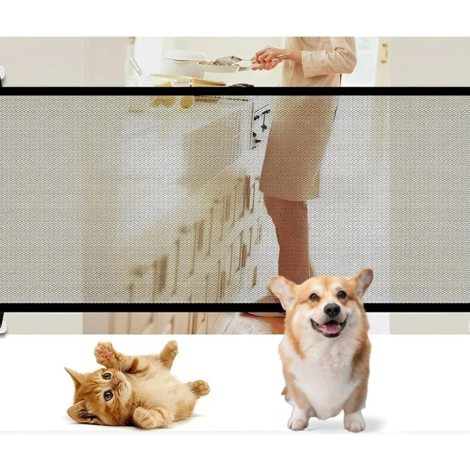 DOWNYPAWS - Barrière de sécurité pour chiens 6 crochets-clôture pour chat et chien (110*72cm)