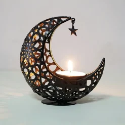 DOWNYPAWS - Candélabre - porte - arôme en forme de lune en métal creusé (11*11*5.4 cm)