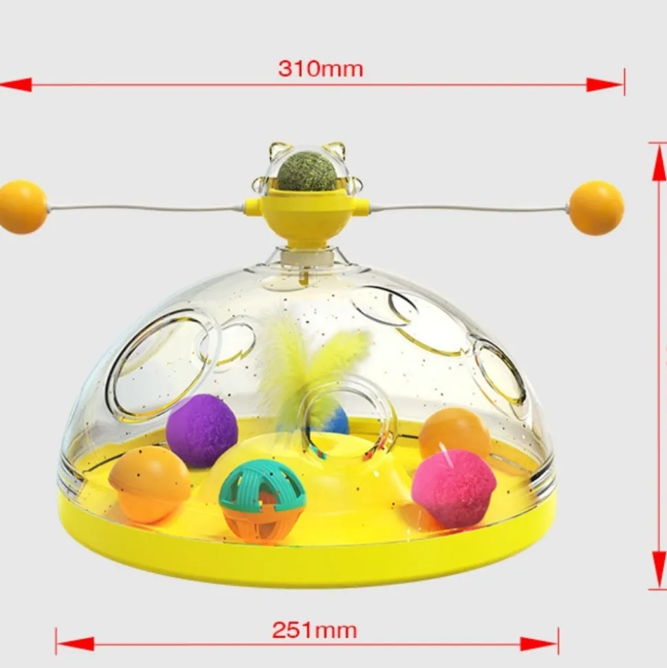 DOWNYPAWS - Canne à pêche pour chat-jouet plateau tournant pour chat et balle-jouet interactif avec boules d'herbe à chat, rose