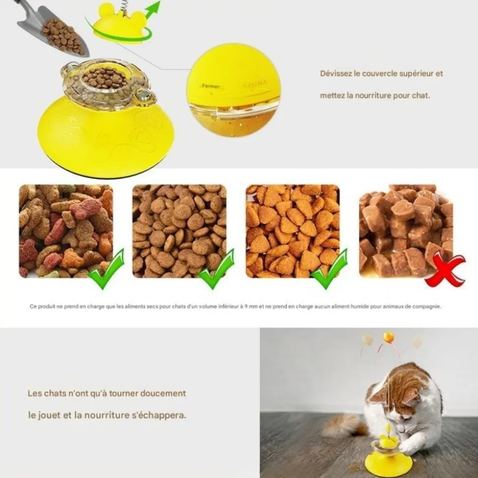 DOWNYPAWS - Canne à pêche pour chat-jouet plateau tournant-platine rose-jouet interactif avec balle
