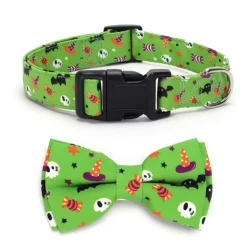 DOWNYPAWS - Collier pour chien d'halloween avec motifs de citrouille, fantôme et chauve - souris taille s : 1,5*40cm vert