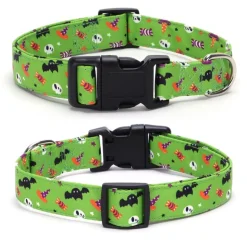 DOWNYPAWS - Collier pour chien d'halloween avec motifs de citrouille, fantôme et chauve - souris taille s : 1,5*40cm vert