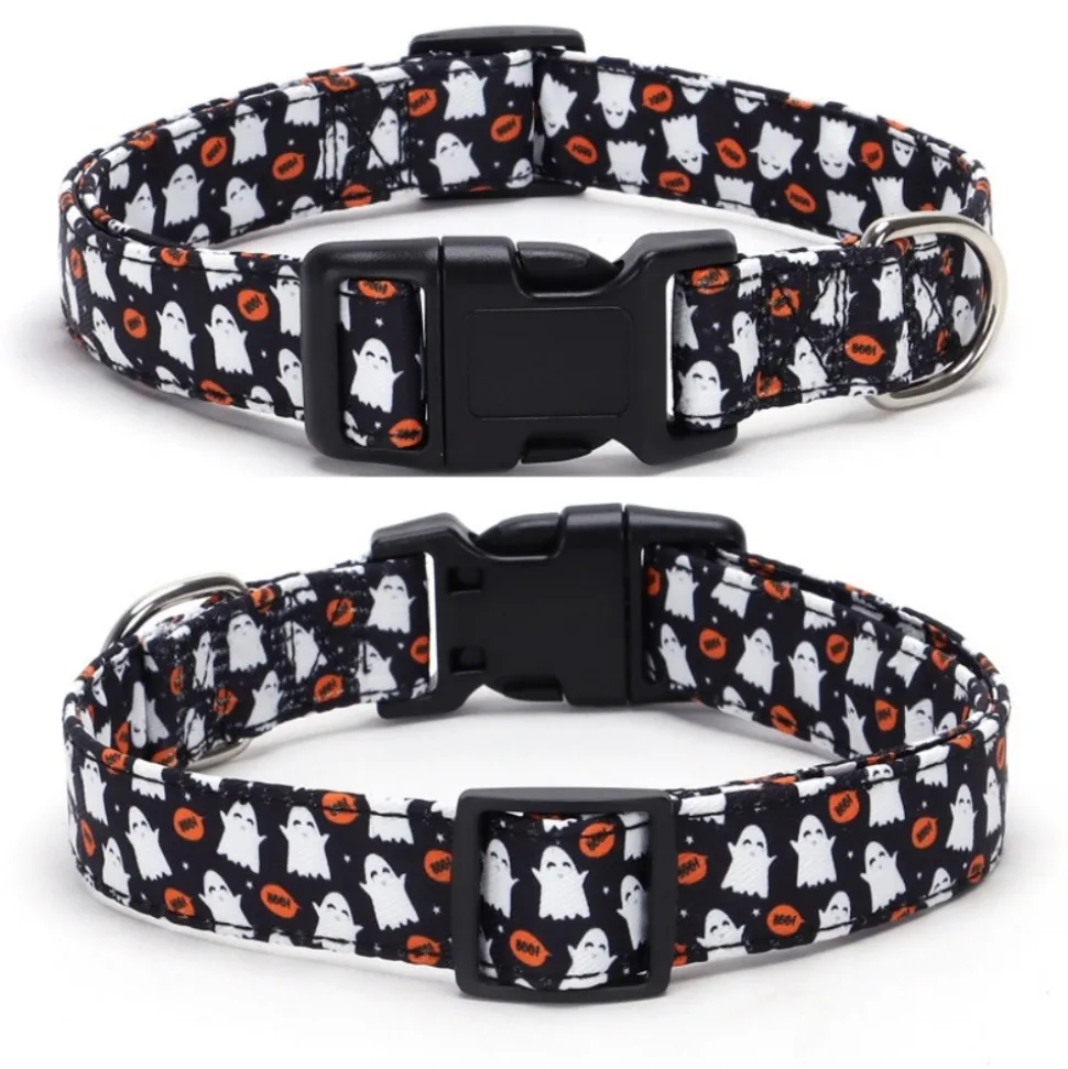 DOWNYPAWS - Collier pour chien d'halloween avec motifs de citrouille, fantôme et chauve - souris taille l : 2,5*60cm noir