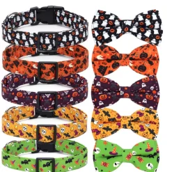 DOWNYPAWS - Collier pour chien d'halloween avec motifs de citrouille, fantôme et chauve - souris taille l : 2,5*60cm noir