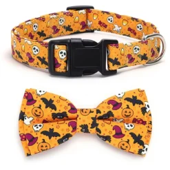 DOWNYPAWS - Collier pour chien d'halloween avec motifs de citrouille, fantôme et chauve - souris taille s : 1,5*40cm jaune