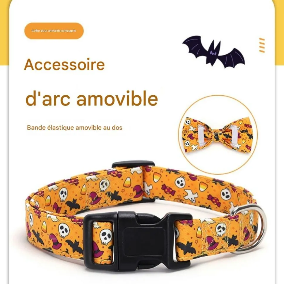 DOWNYPAWS - Collier pour chien d'halloween avec motifs de citrouille, fantôme et chauve - souris taille s : 1,5*40cm jaune