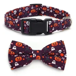 DOWNYPAWS - Collier pour chien d'halloween avec motifs de citrouille, fantôme et chauve - souris xl : 2,5*70cm violet