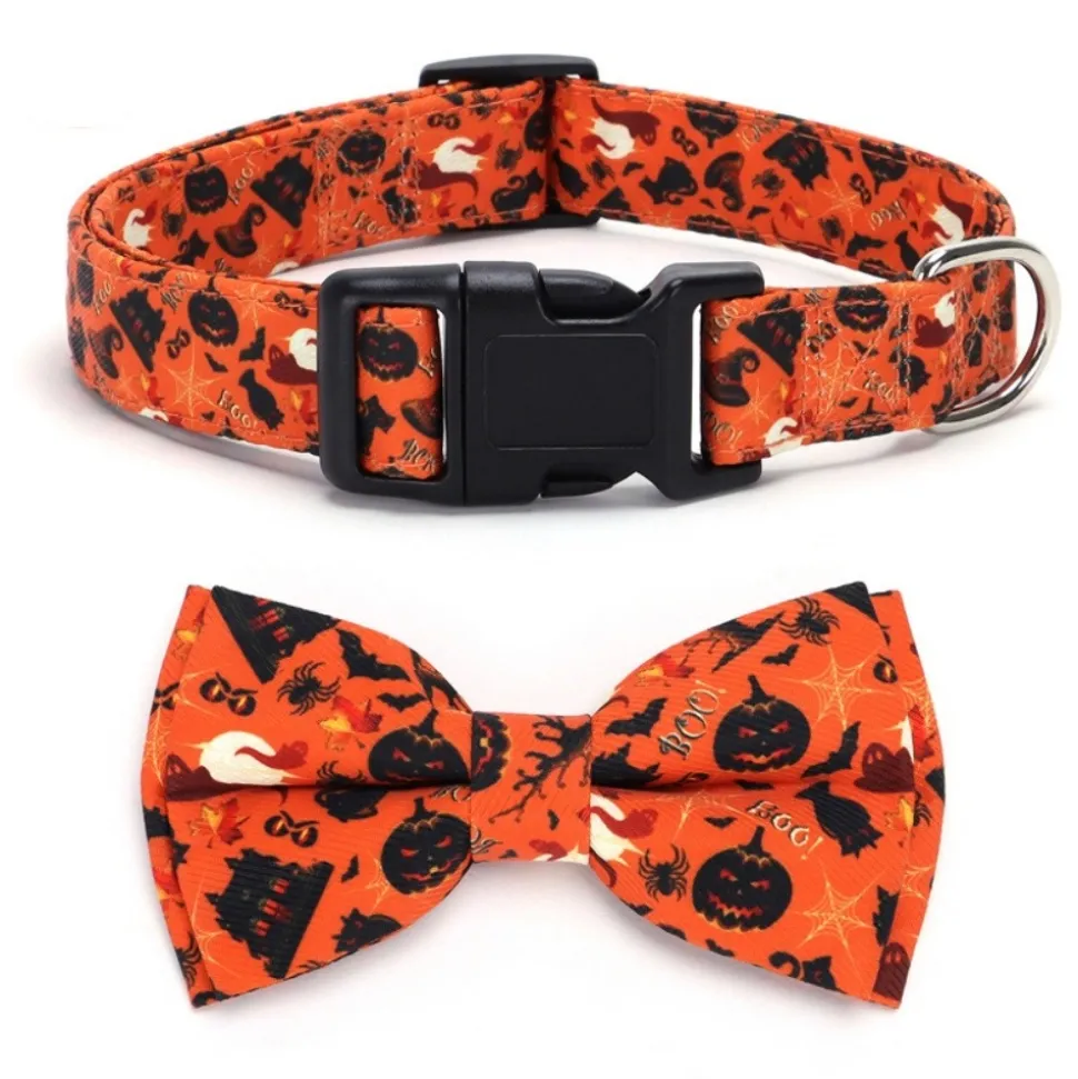 DOWNYPAWS - Collier pour chien d'halloween avec motifs de citrouille, fantôme et chauve - souris taille s : 1,5*40cm couleur orange