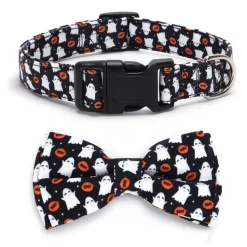 DOWNYPAWS - Collier pour chien d'halloween avec motifs de citrouille, fantôme et chauve - souris taille s : 1,5*40cm noir
