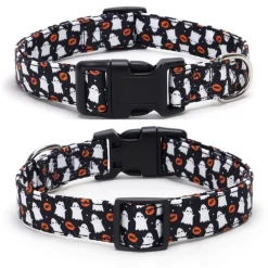 DOWNYPAWS - Collier pour chien d'halloween avec motifs de citrouille, fantôme et chauve - souris taille s : 1,5*40cm noir