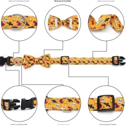 DOWNYPAWS - Collier pour chien d'halloween avec motifs de citrouille, fantôme et chauve - souris taille m : 2,0*50cm noir
