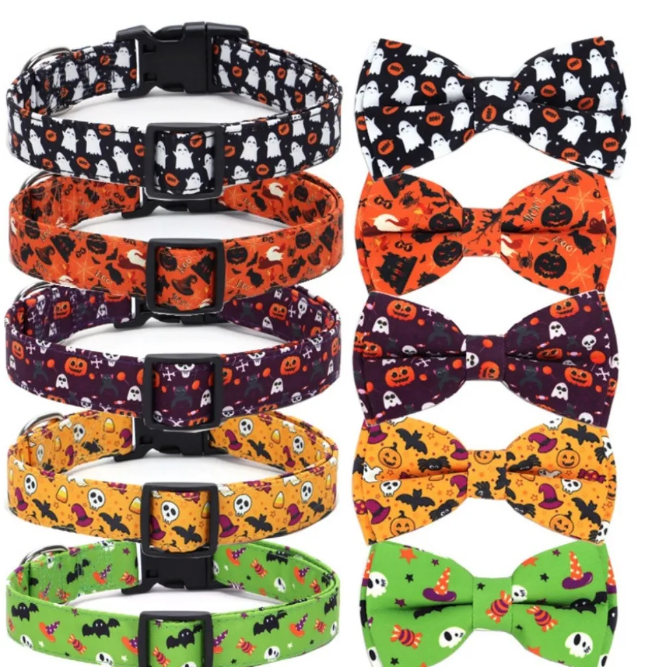 DOWNYPAWS - Collier pour chien d'halloween avec motifs de citrouille, fantôme et chauve - souris taille m : 2,0*50cm violet