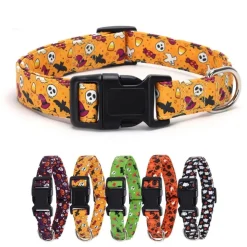 DOWNYPAWS - Collier pour chien d'halloween avec motifs de citrouille, fantôme et chauve - souris taille l : 2,5*60cm jaune