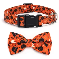 DOWNYPAWS - Collier pour chien d'halloween avec motifs de citrouille, fantôme et chauve - souris taille l : 2,5*60cm couleur orange