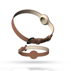 DOWNYPAWS - Collier traqueur gps pour chats et chiens - en cuir synthétique marron s