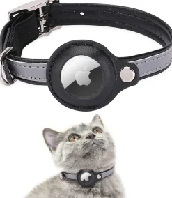 DOWNYPAWS - Collier traqueur gps pour chats et chiens - en cuir synthétique noir xs
