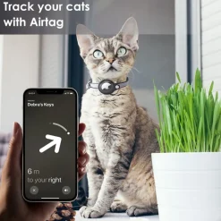 DOWNYPAWS - Collier traqueur gps pour chats et chiens - en cuir synthétique noir xs