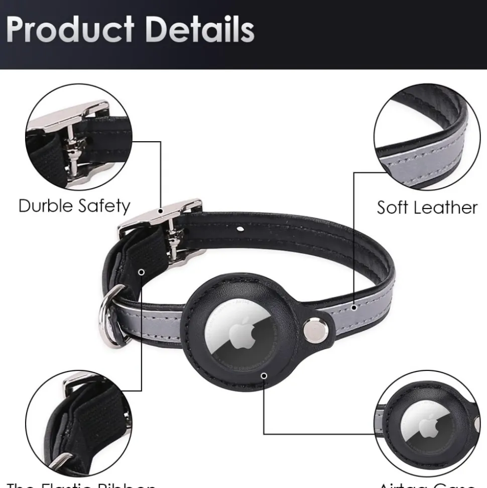 DOWNYPAWS - Collier traqueur gps pour chats et chiens - en cuir synthétique noir s