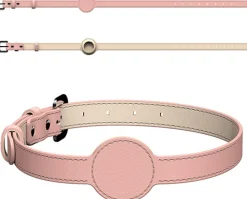 DOWNYPAWS - Collier traqueur gps pour chats et chiens - en cuir synthétique rose s