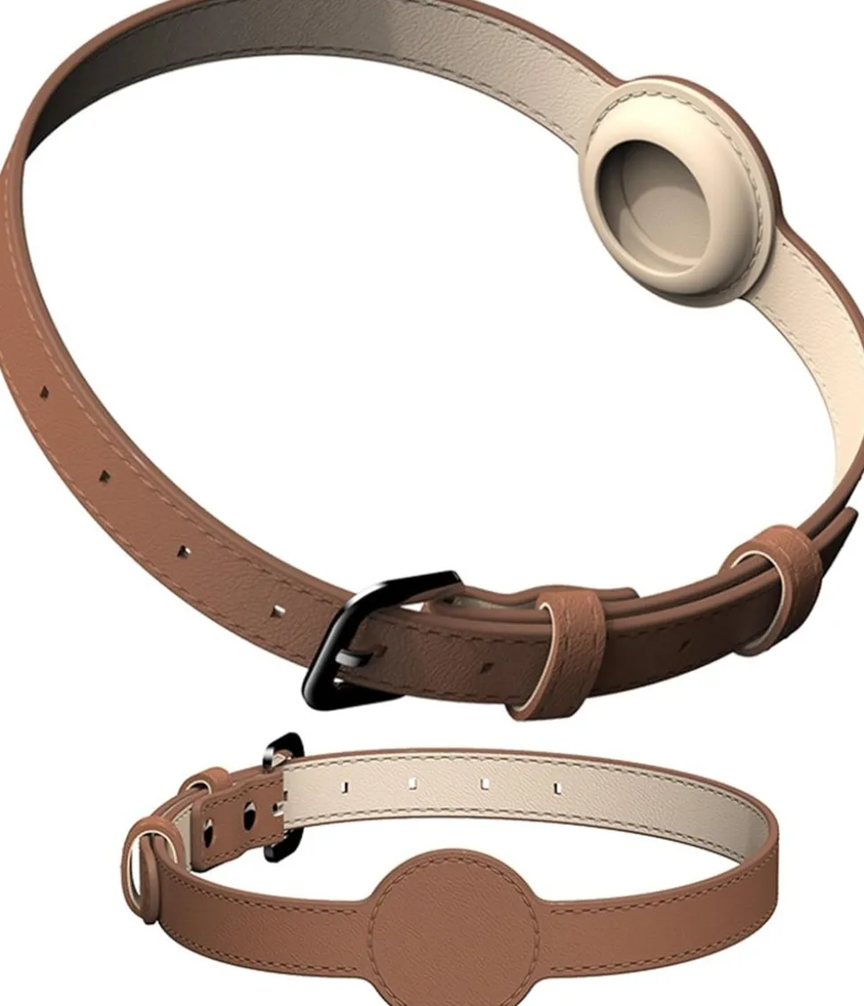 DOWNYPAWS - Collier traqueur gps pour chats et chiens - en cuir synthétique marron m