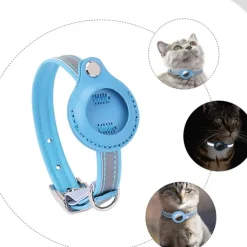 DOWNYPAWS - Collier traqueur gps pour chats et chiens - en cuir synthétique bleu m