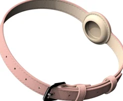 DOWNYPAWS - Collier traqueur gps pour chats et chiens - en cuir synthétique rose m
