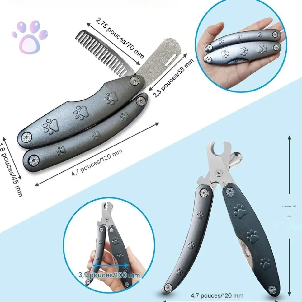 DOWNYPAWS - Coupe ongle chien avec lime & peigne - multifonction en un