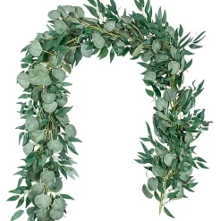 DOWNYPAWS - Couronne d'eucalyptus artificielle en rotin 2 mètres 2 pièces